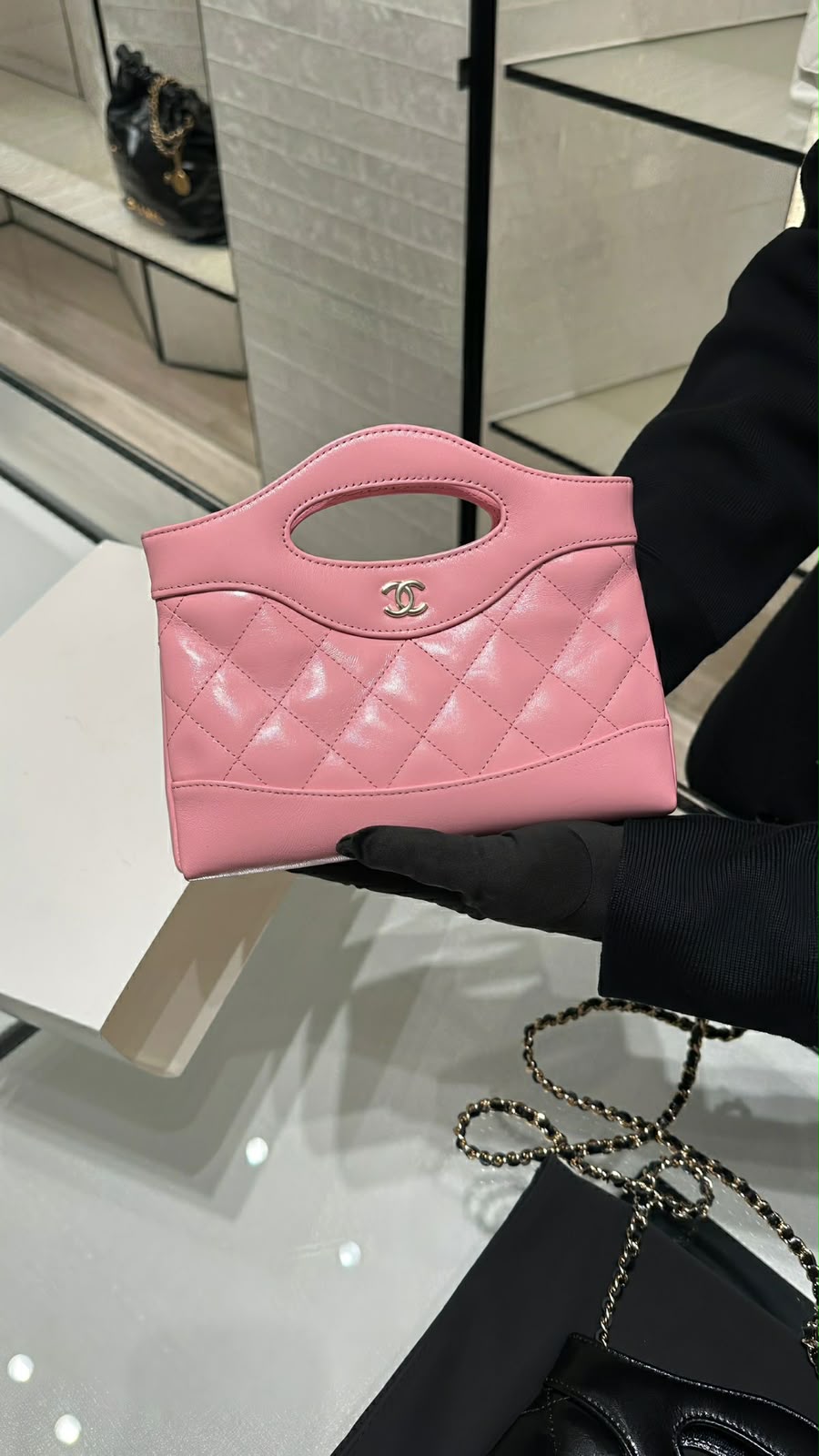 CHANEL Quilted Cutout-Handle Chain Bag