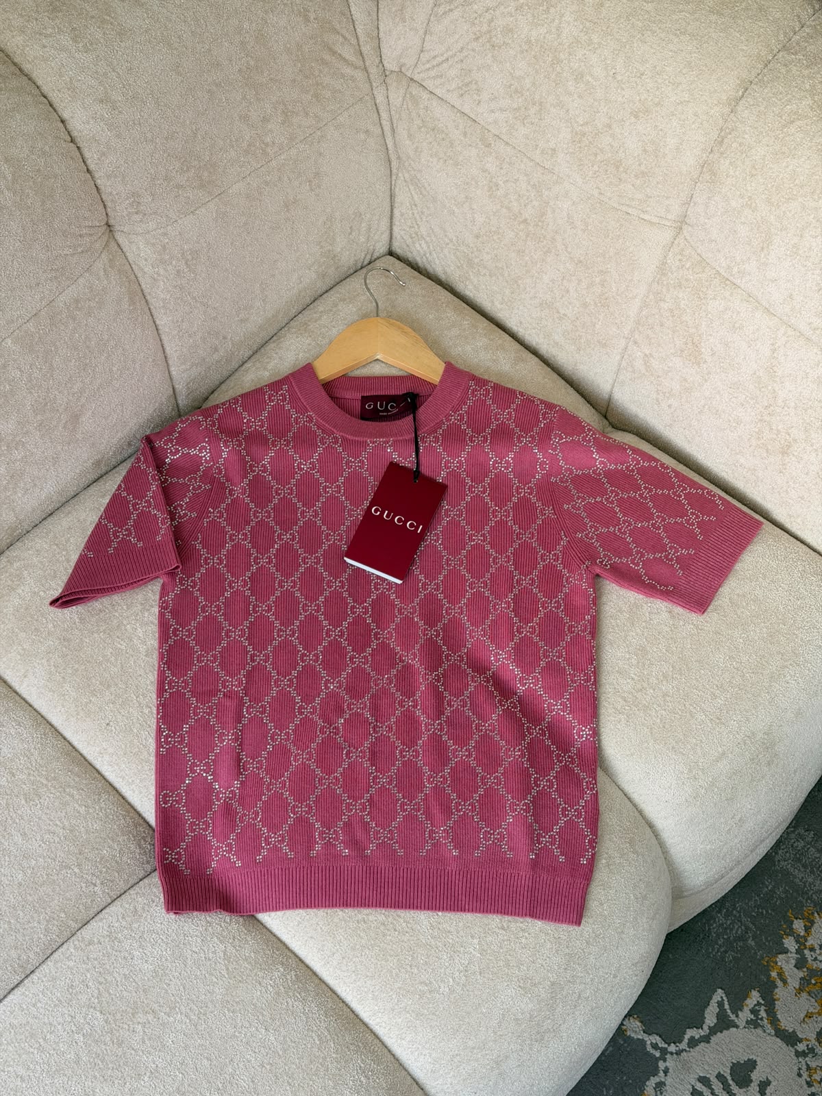 GUCCI Embellished Monogram Knit Top