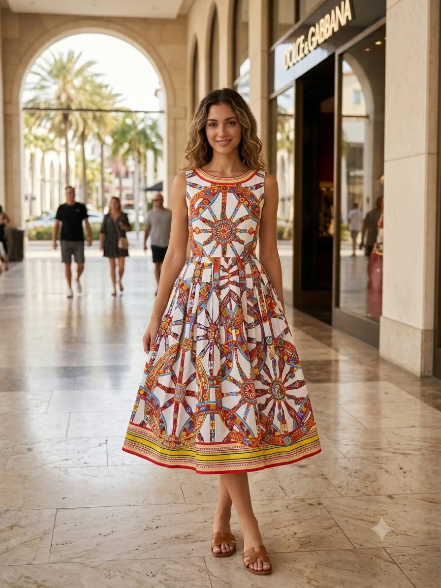 DOLCE & GABBANA Printed Sleeveless Midi Dress