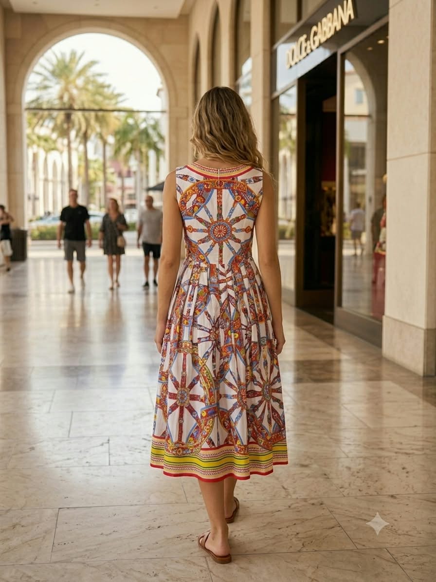 DOLCE & GABBANA Printed Sleeveless Midi Dress