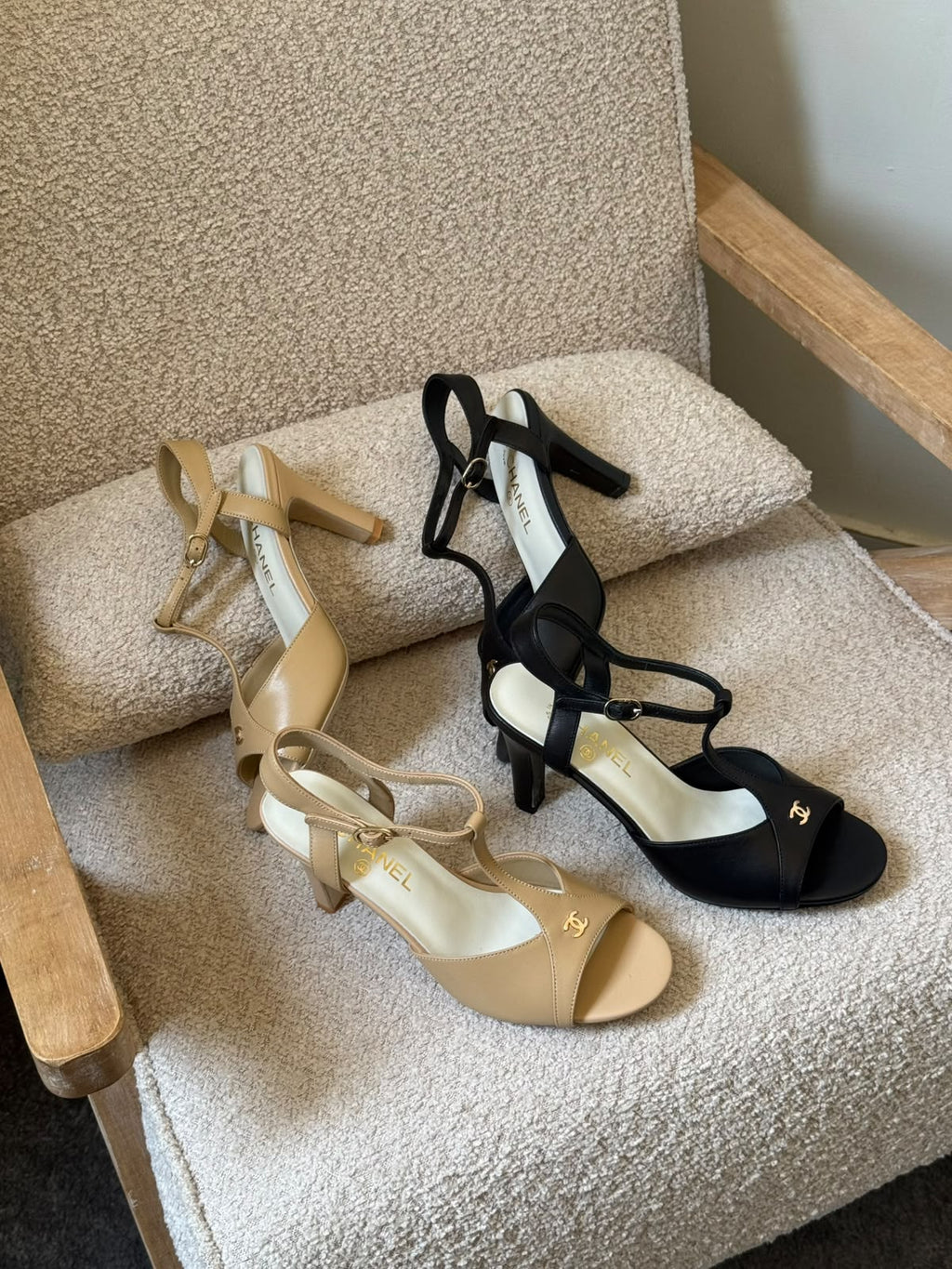 CHANEL Cross-Strap Ankle-Strap Heels