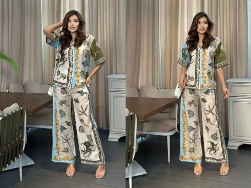ALEMAIS Blue Floral Shirt and Trousers Set