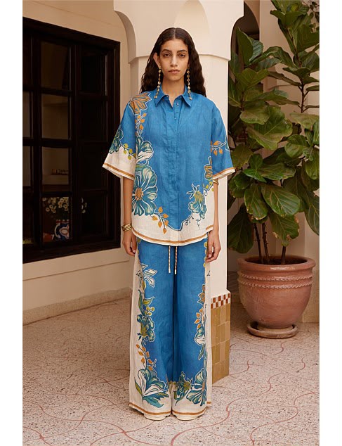 ALEMAIS Blue Floral Shirt and Trousers Set