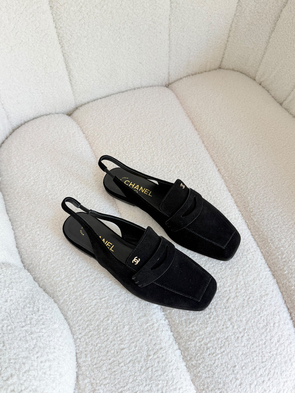 CHANEL Square-Toe Slingback Loafer Flats