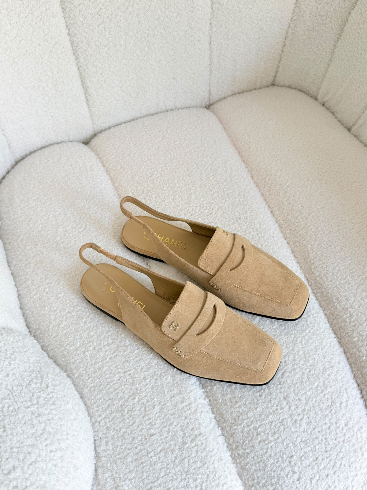 CHANEL Square-Toe Slingback Loafer Flats