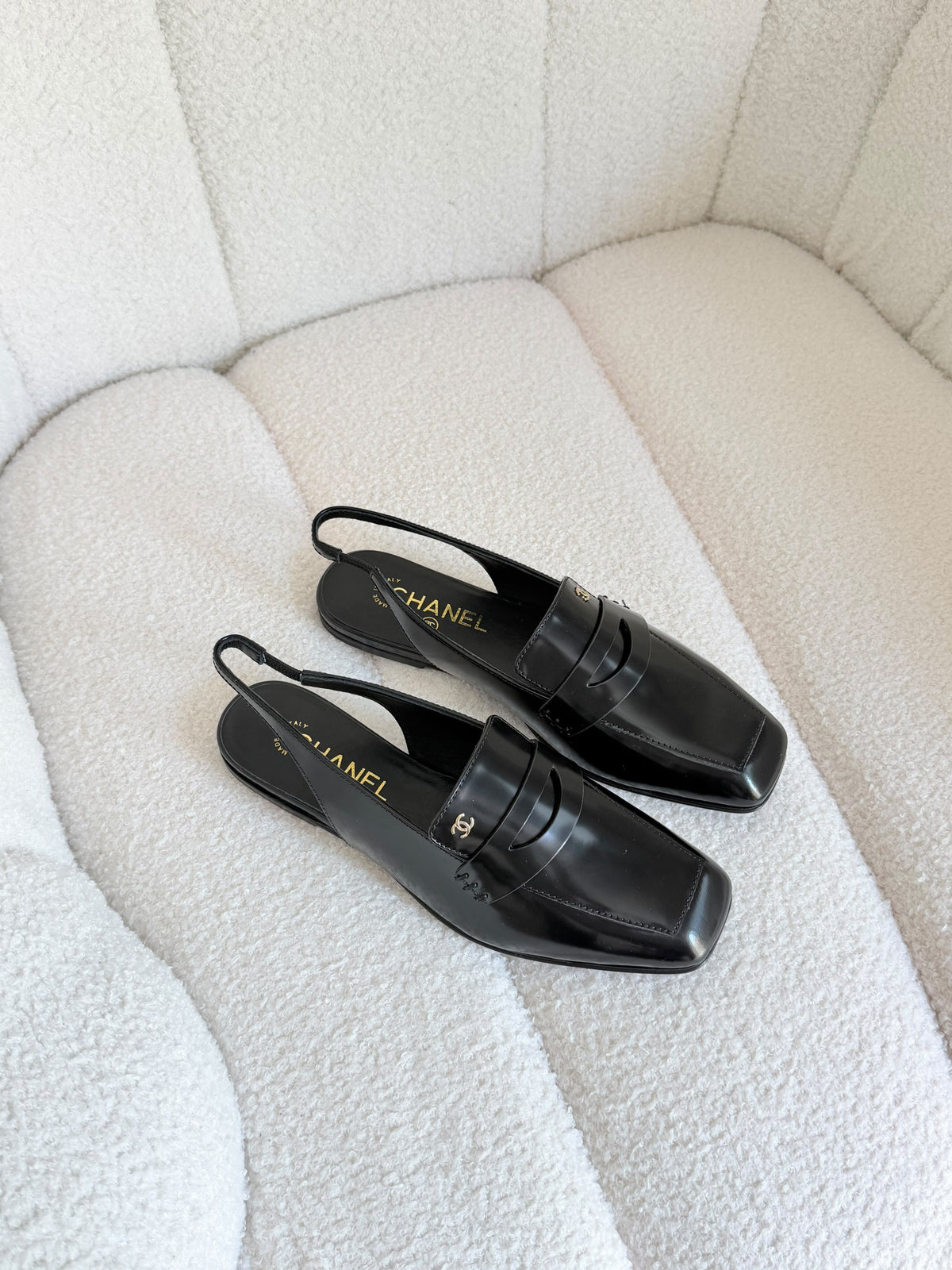 CHANEL Square-Toe Slingback Loafer Flats