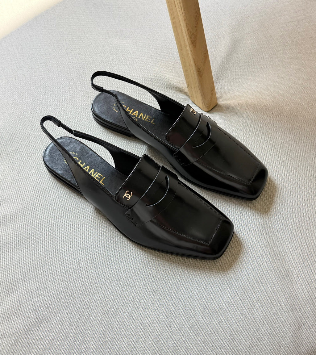 CHANEL Square-Toe Slingback Loafer Flats