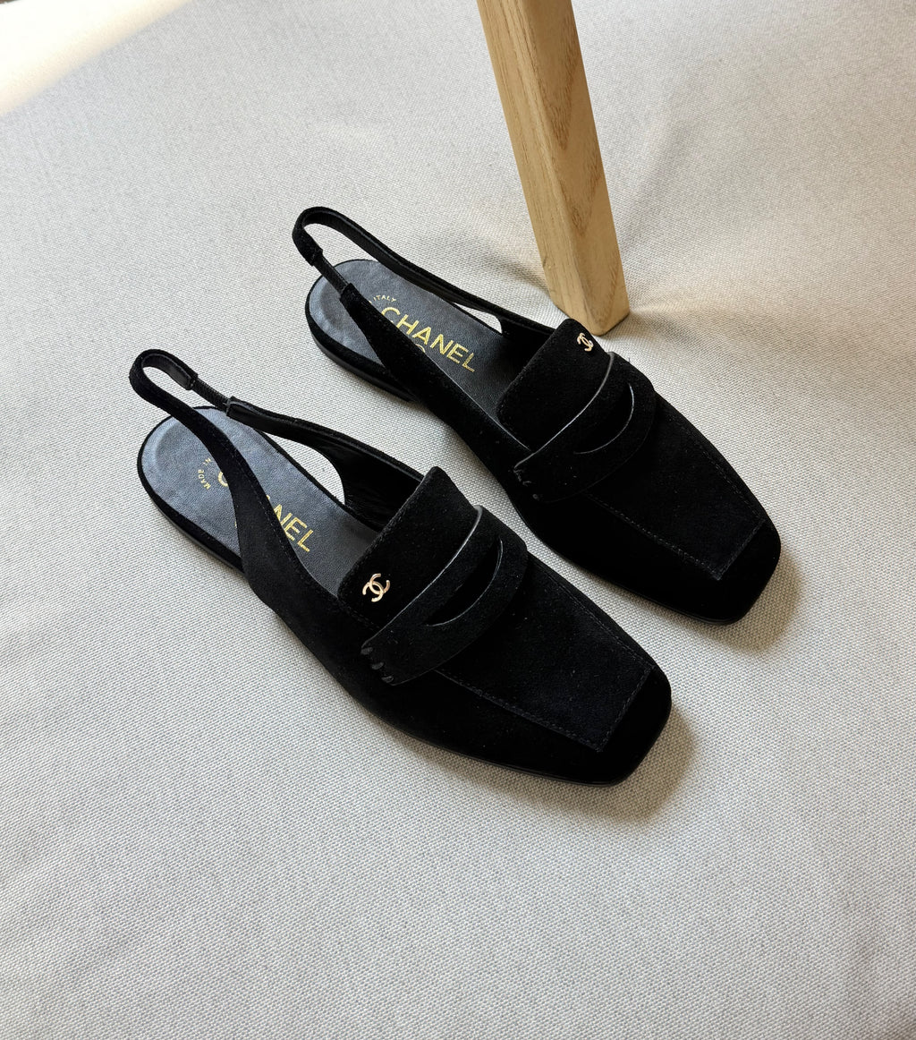 CHANEL Square-Toe Slingback Loafer Flats