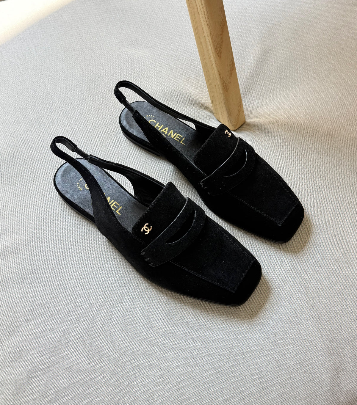 CHANEL Square-Toe Slingback Loafer Flats