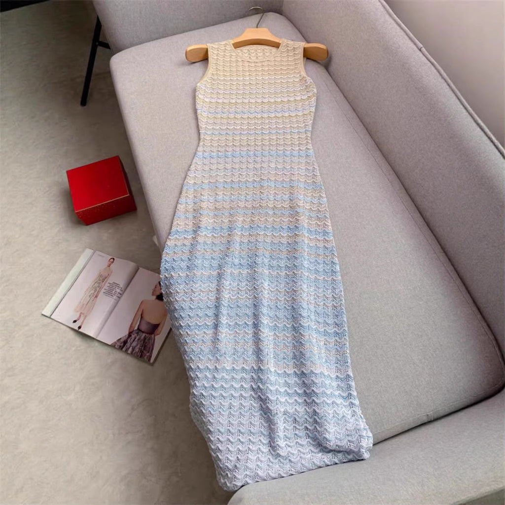 SANDRO Chevron Sleeveless Midi Dress