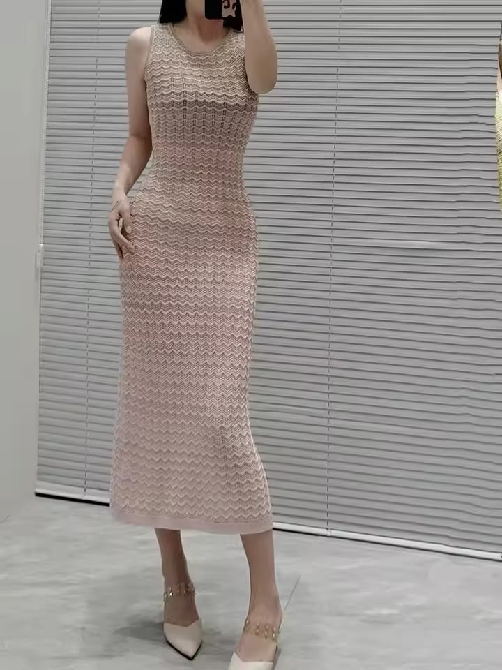 SANDRO Chevron Sleeveless Midi Dress