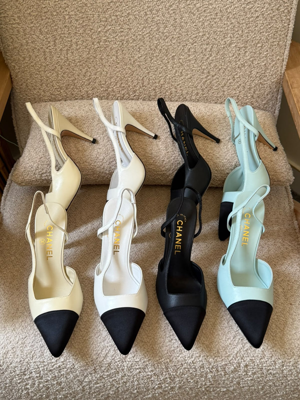 CHANEL Pointed Cap-Toe Slingback Heels