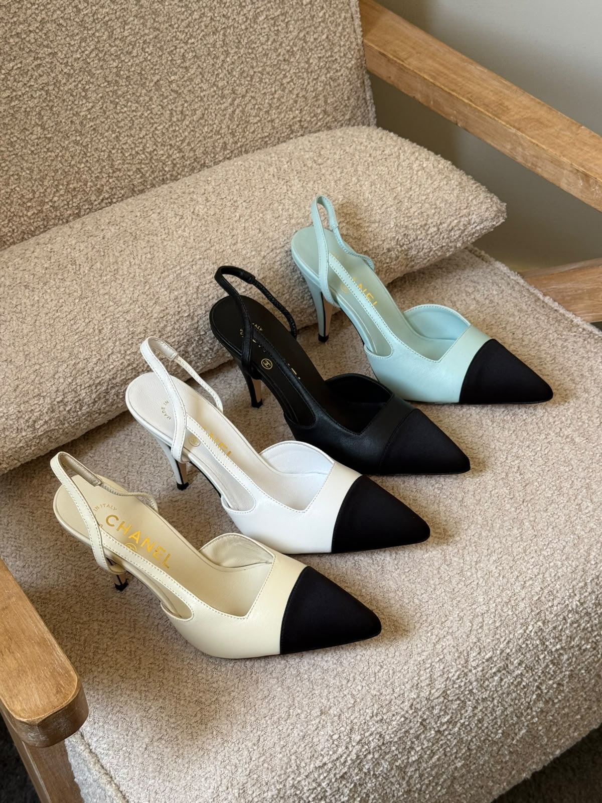CHANEL Pointed Cap-Toe Slingback Heels