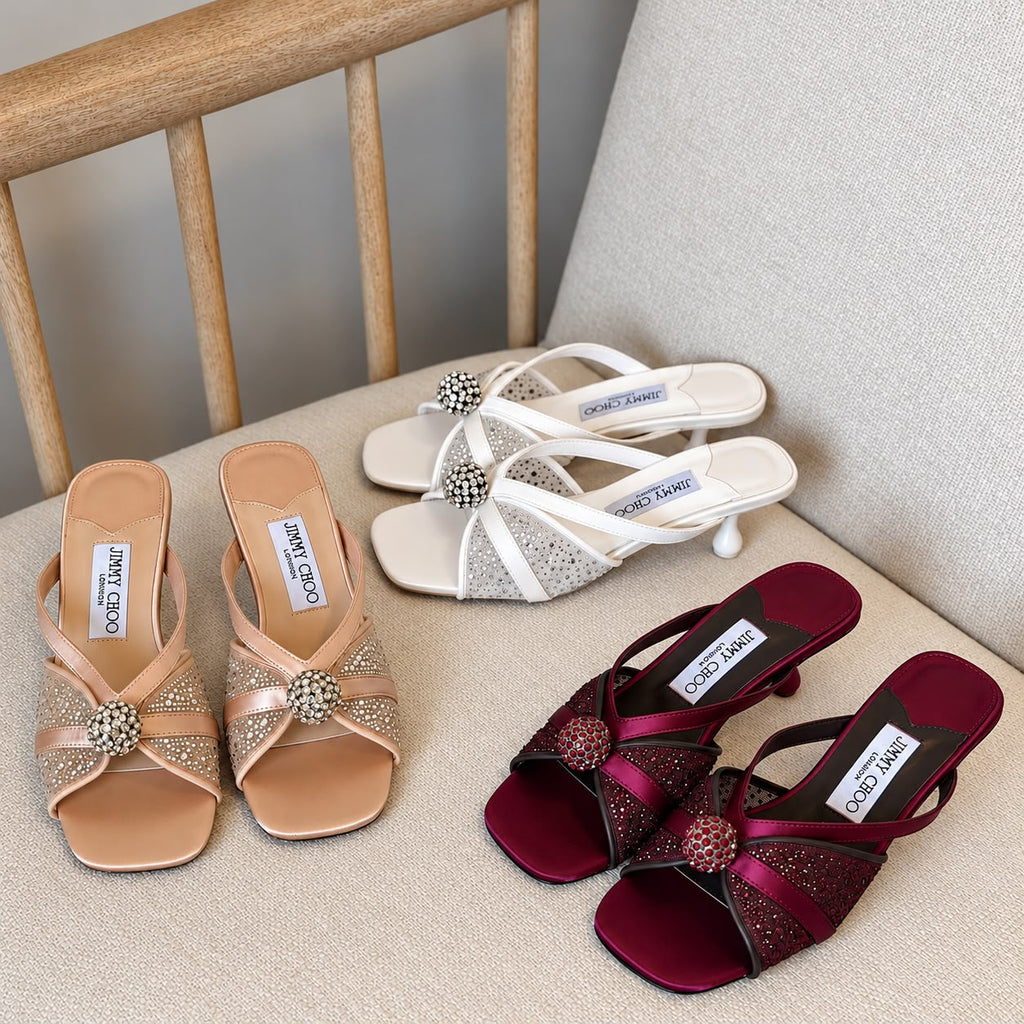 JIMMY CHOO Crystal-Knot Mule Heels