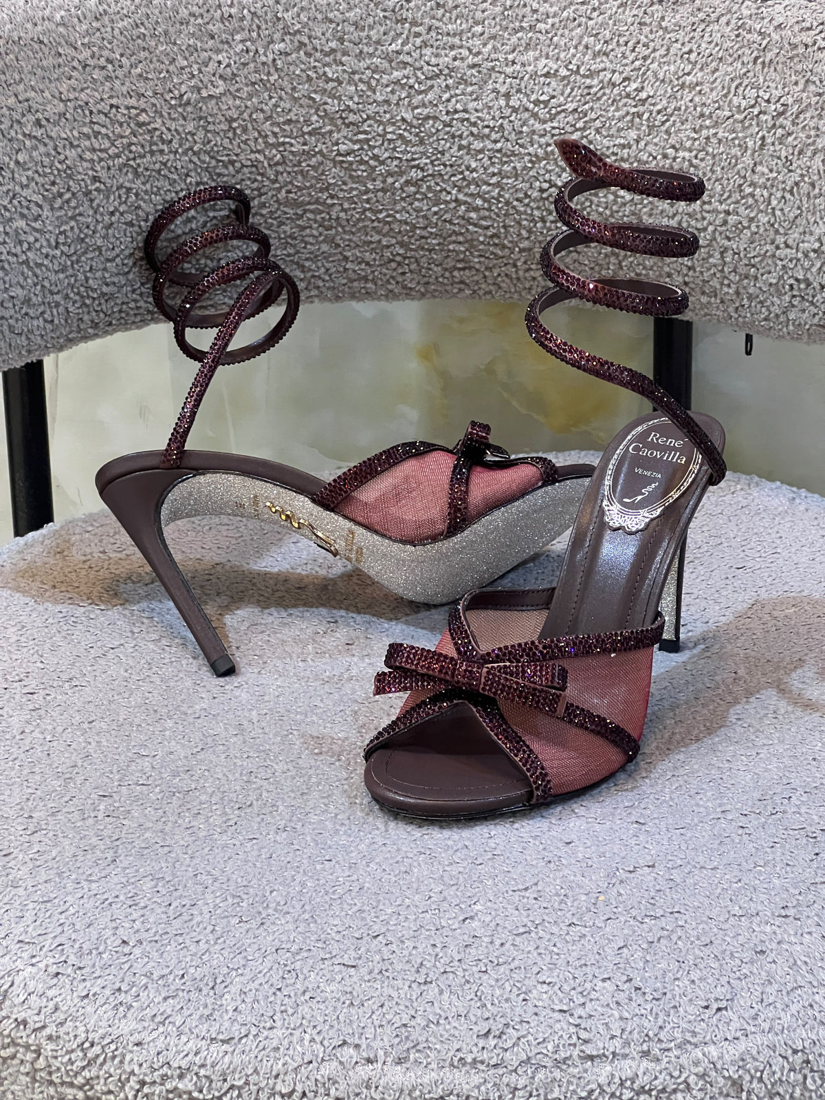 RENE CAOVILLA Crystal Spiral-Strap Heels