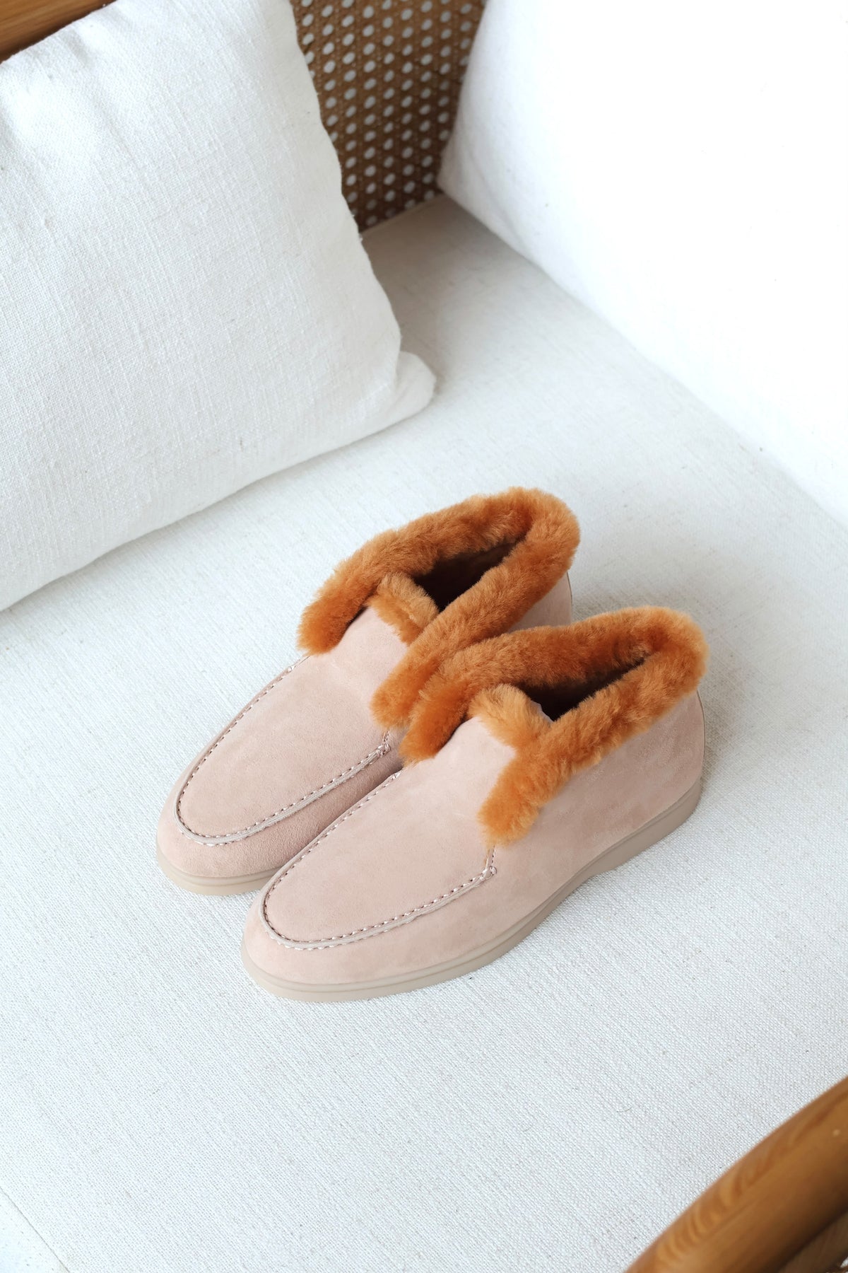 Loro Piana Suede and Shearling-Lined Winter Moccasin / Loafer