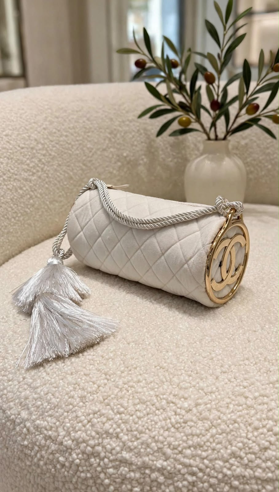 Chanel Quilted Velvet Barrel Evening Bag with Tassel