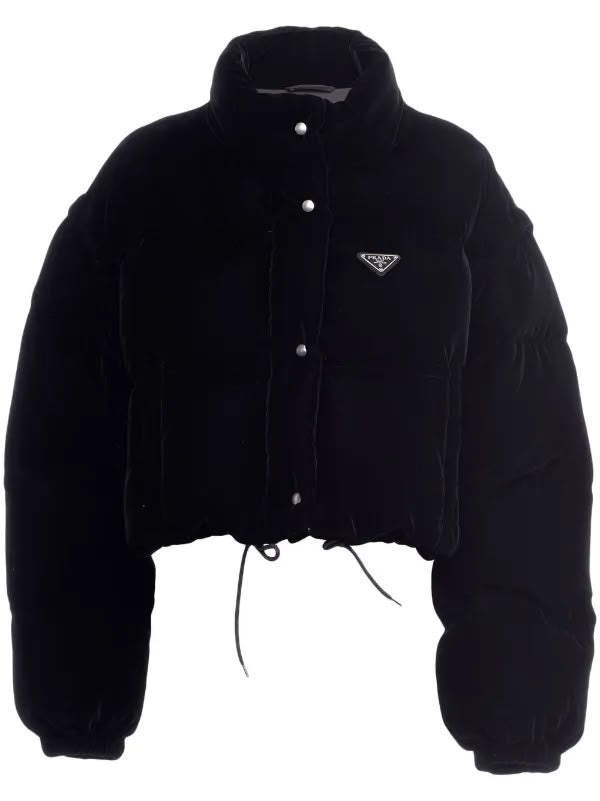Prada Velvet Puffer Jacket with Enamel Triangle Logo