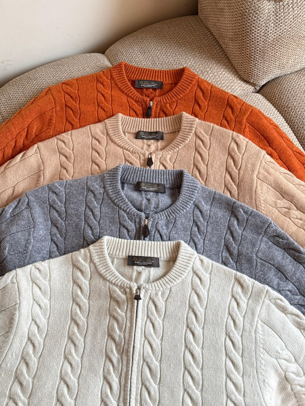 Loro Piana Cable-Knit Zip-Up Cashmere Cardigan Collection