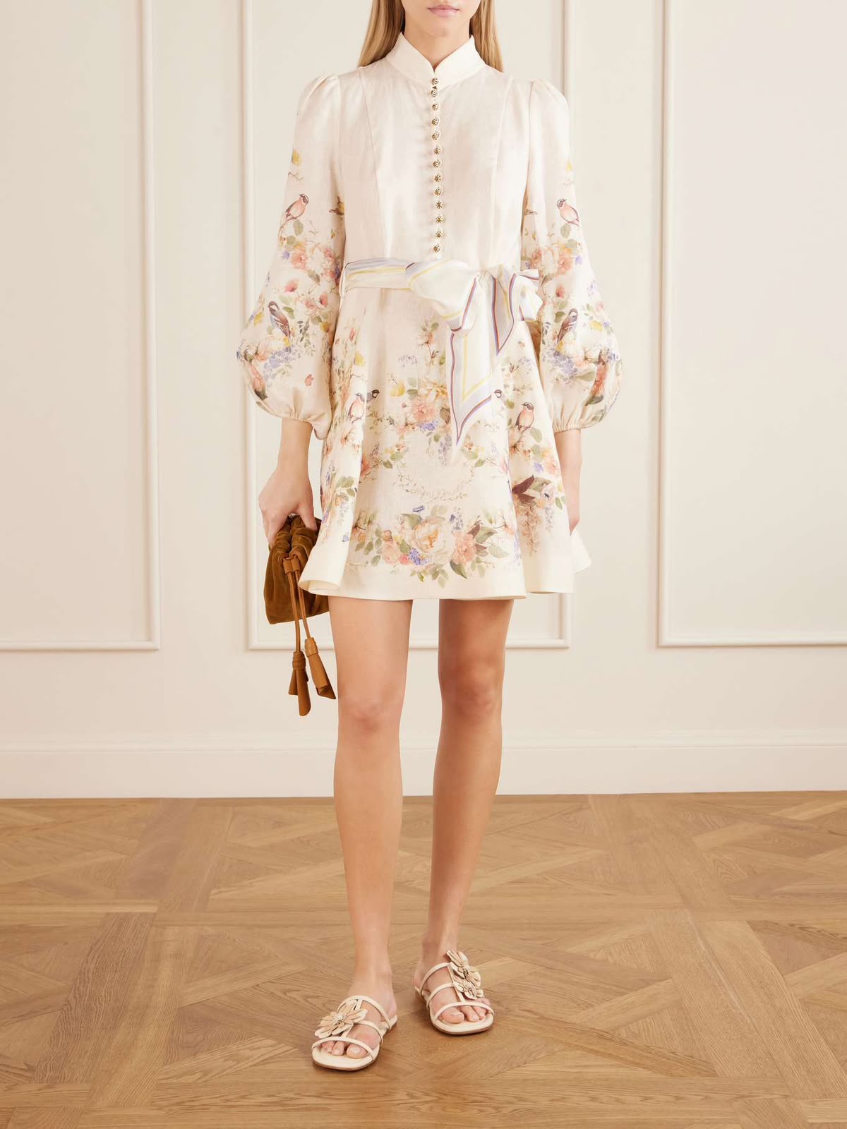 Zimmermann Floral and Bird Print Linen Mini Dress
