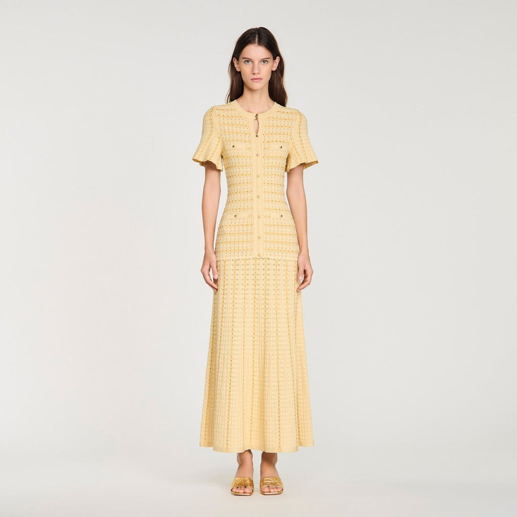 SANDRO Short-Sleeve Knit Maxi Dress