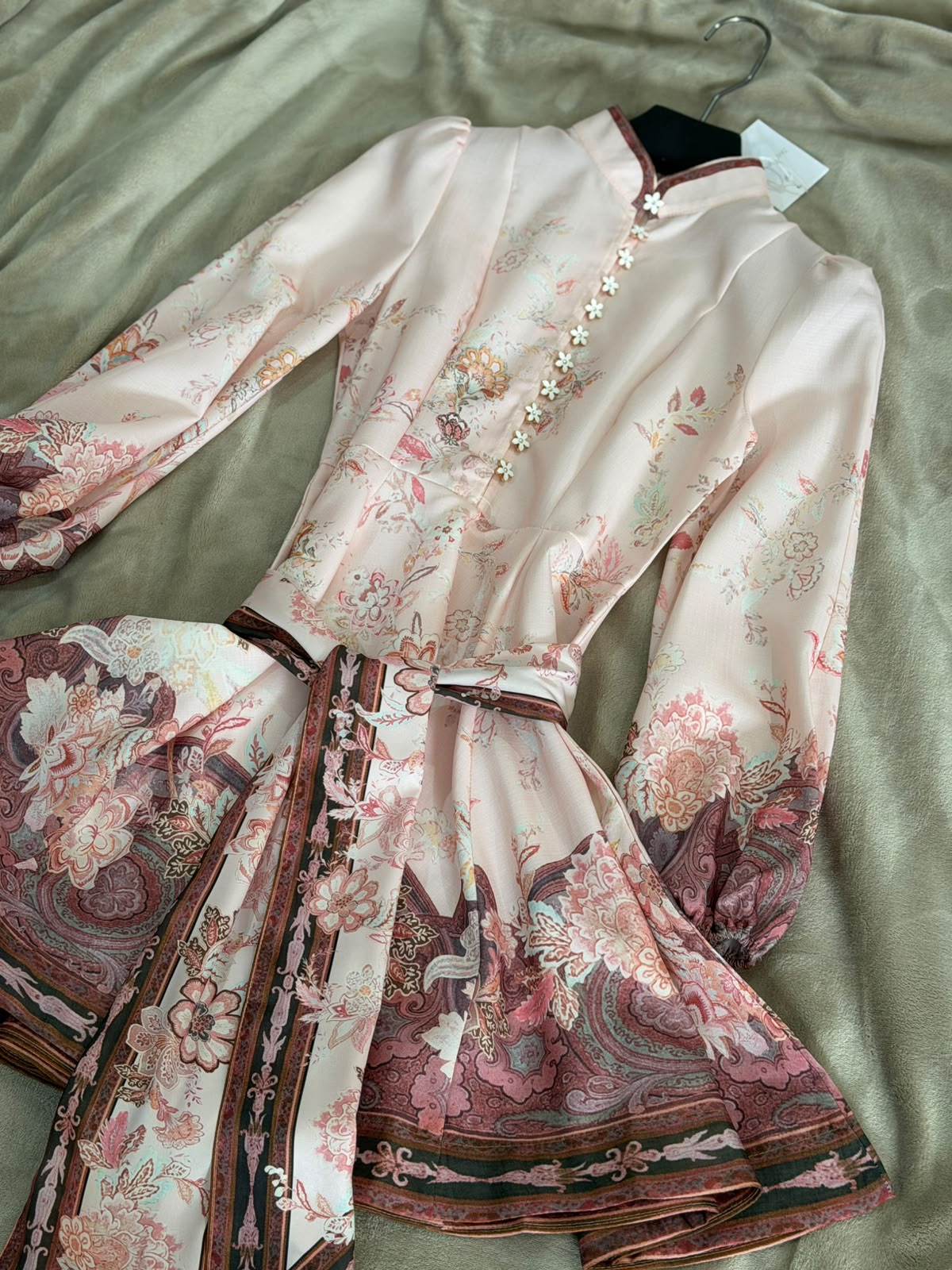 Zimmermann Pink Paisley Floral Belted Silk Mini Dress