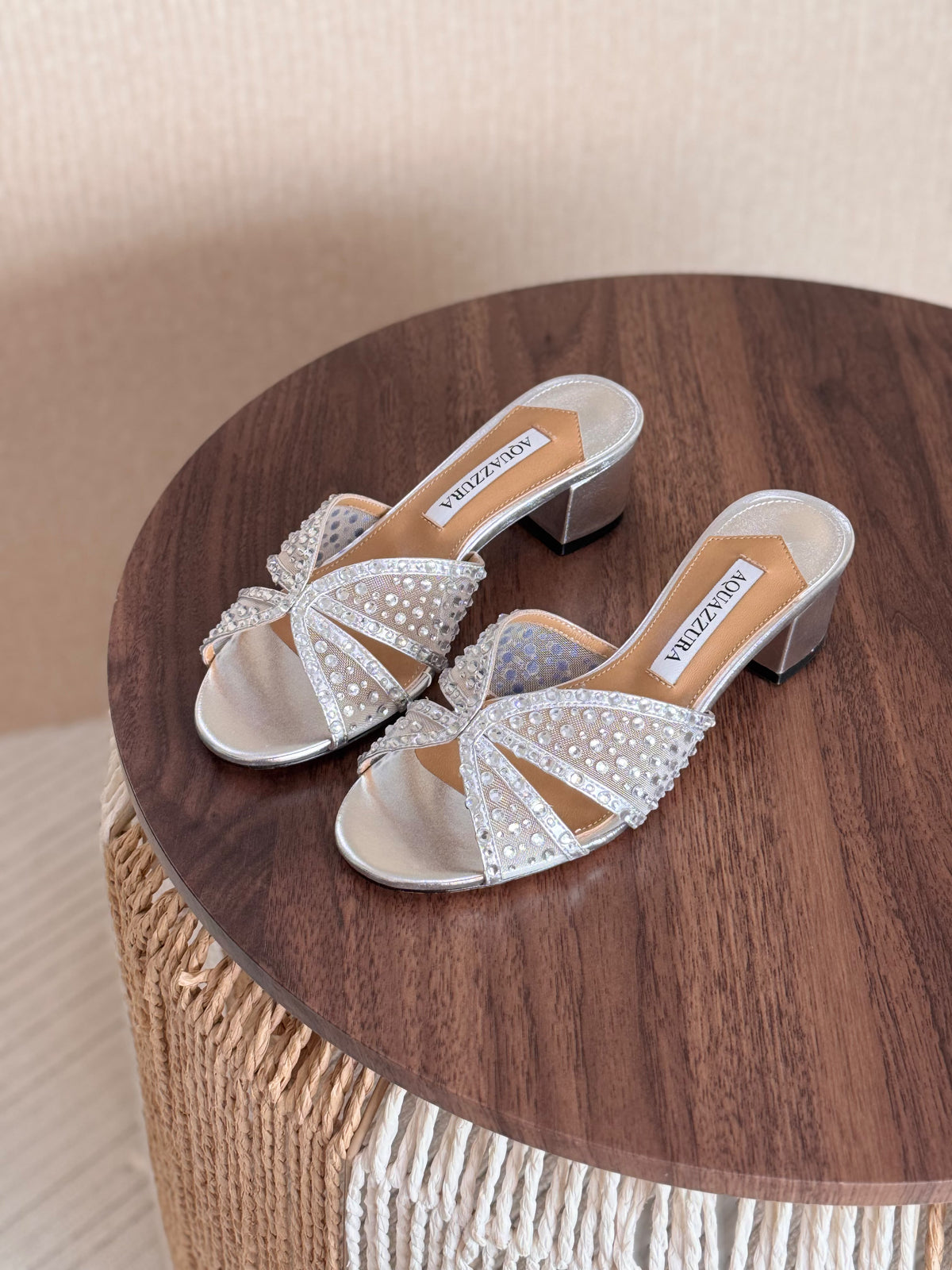 AQUAZZURA Crystal Block-Heel Mules