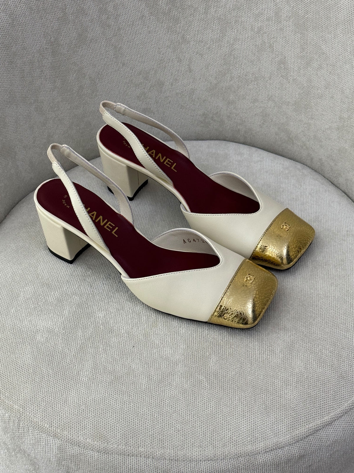 Chanel Patent Cap-Toe Slingback Pumps