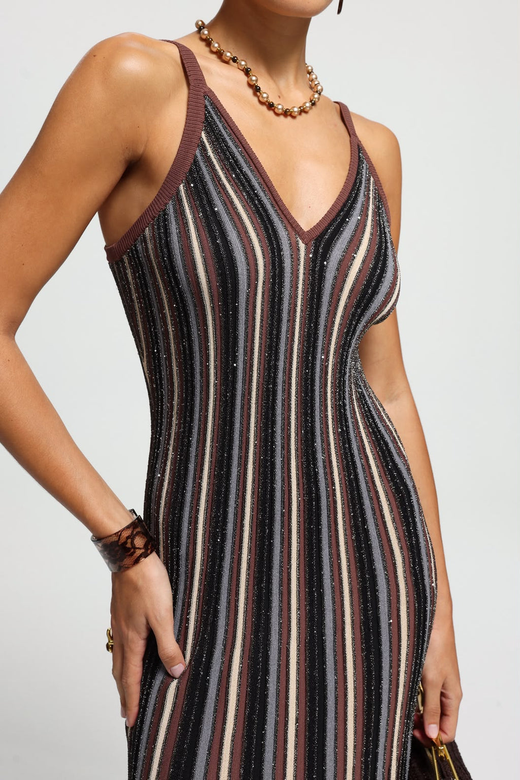 MISSONI Striped V-Neck Midi Dress