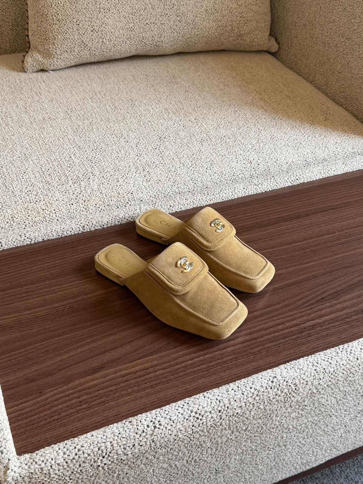 Chanel Suede CC Logo Mule Slippers / Flat Mules