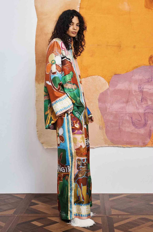 Alémais Multi-Color Scenic Print Silk Long