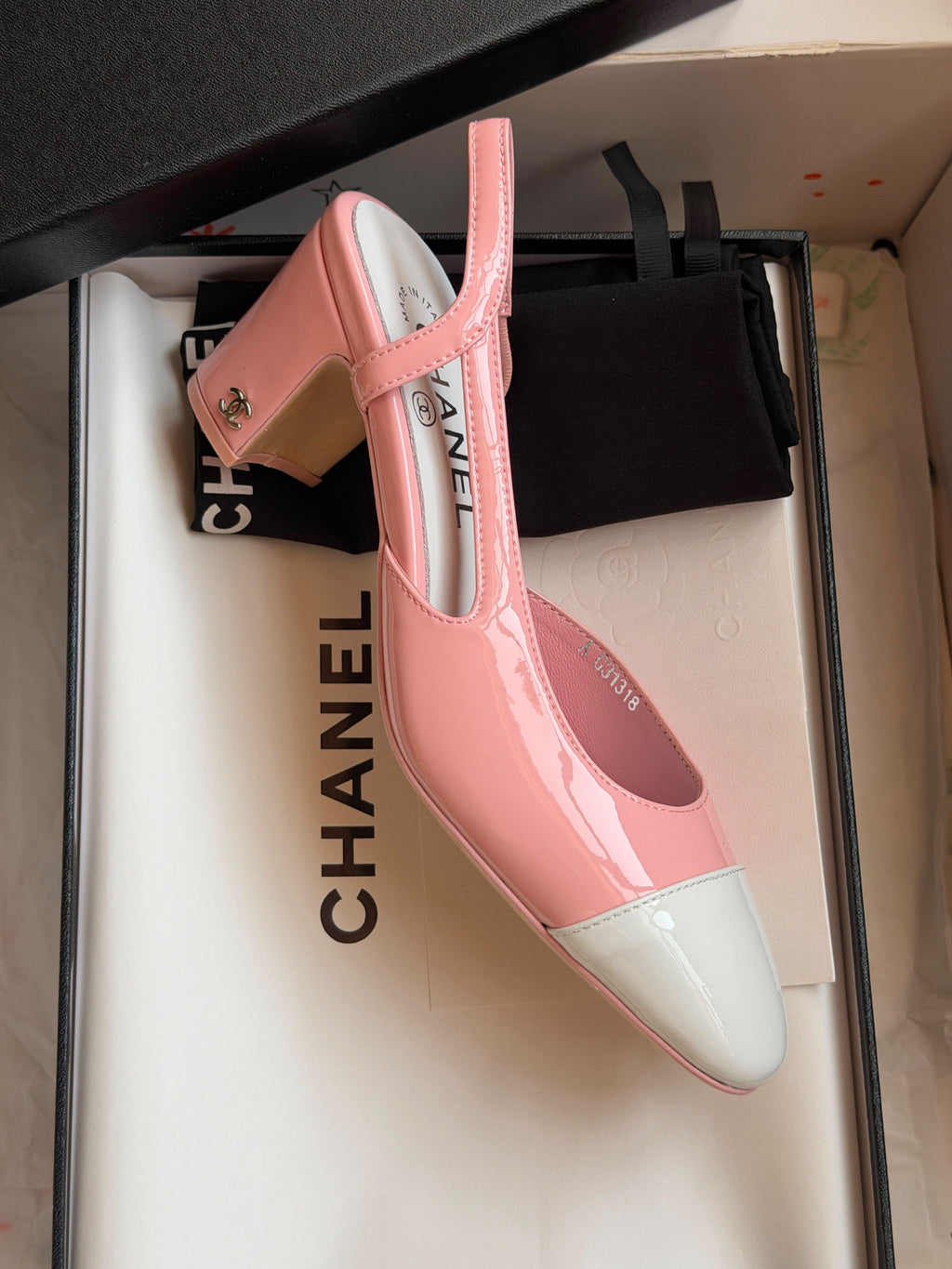 Chanel Patent Calfskin Two-Tone Slingback Pumps