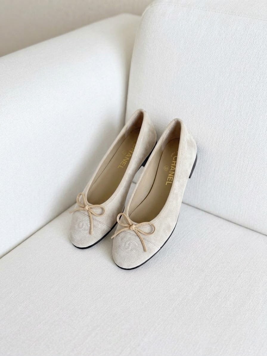 Chanel Suede Flat Ballerina Shoes with Bow