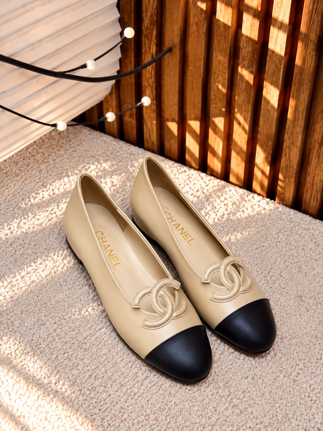 Chanel CC Logo Cap-Toe Ballet Flats