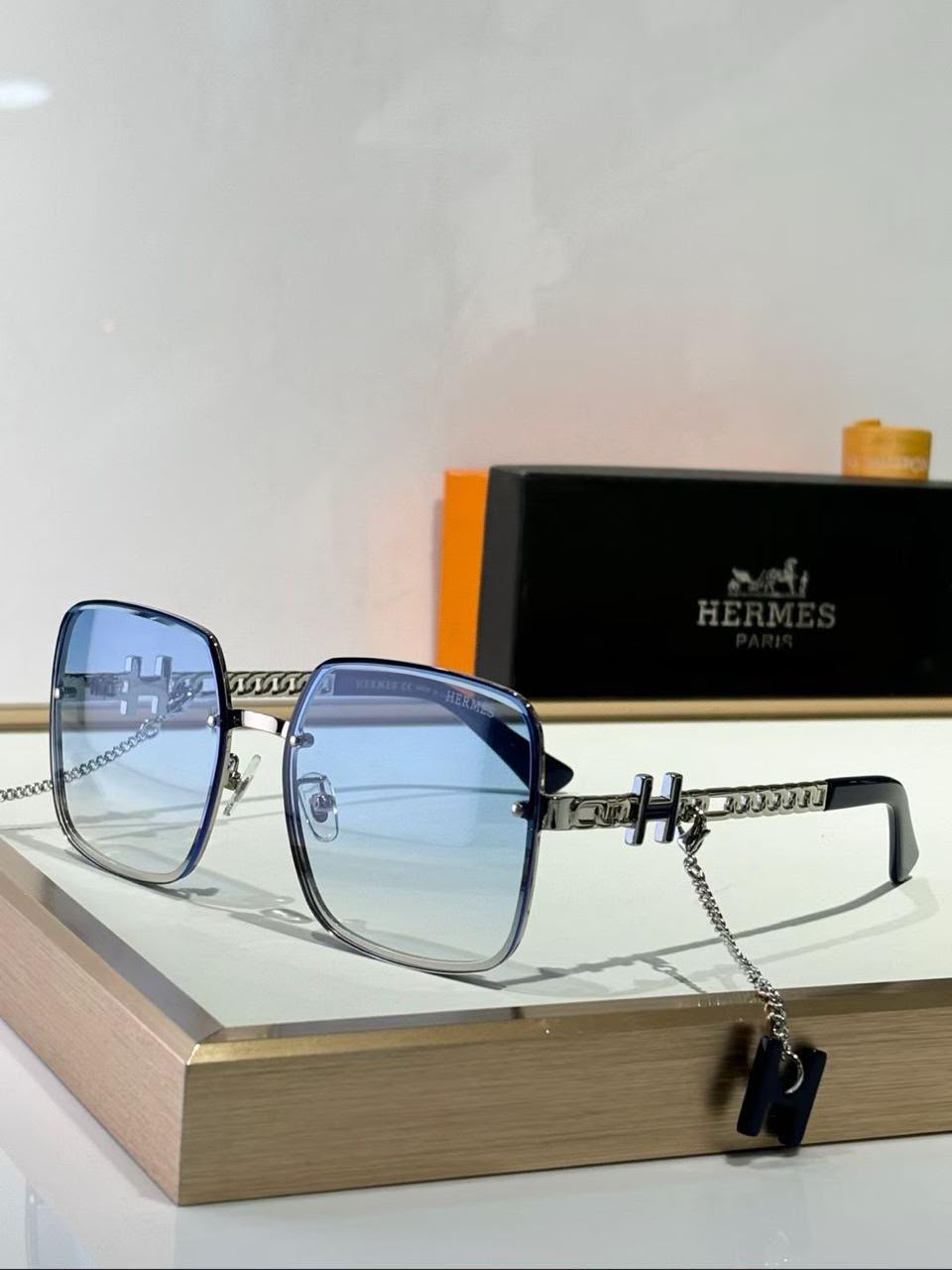 Hermès Square Frame Sunglasses with "H" Chain Detail