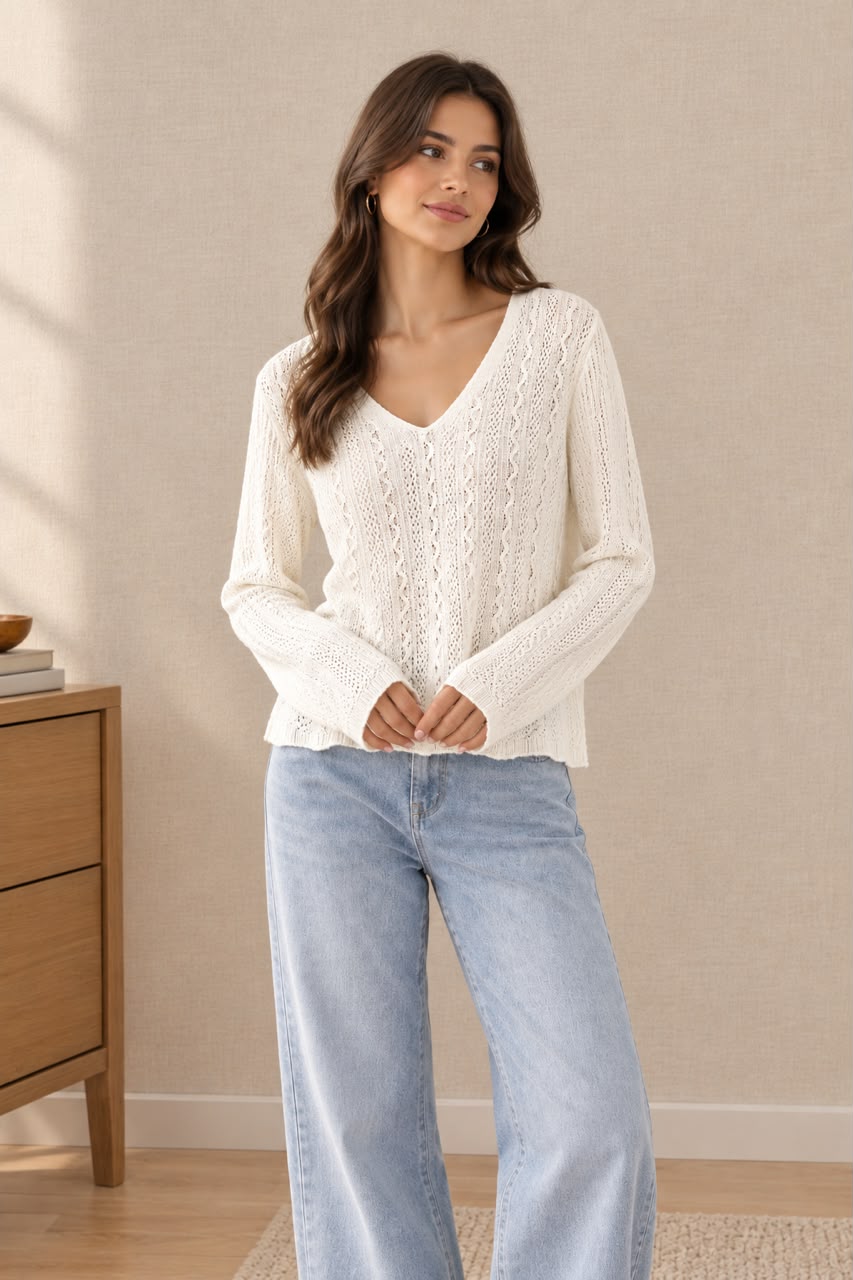 Brunello Cucinelli V-Neck Cable-Knit Sweater