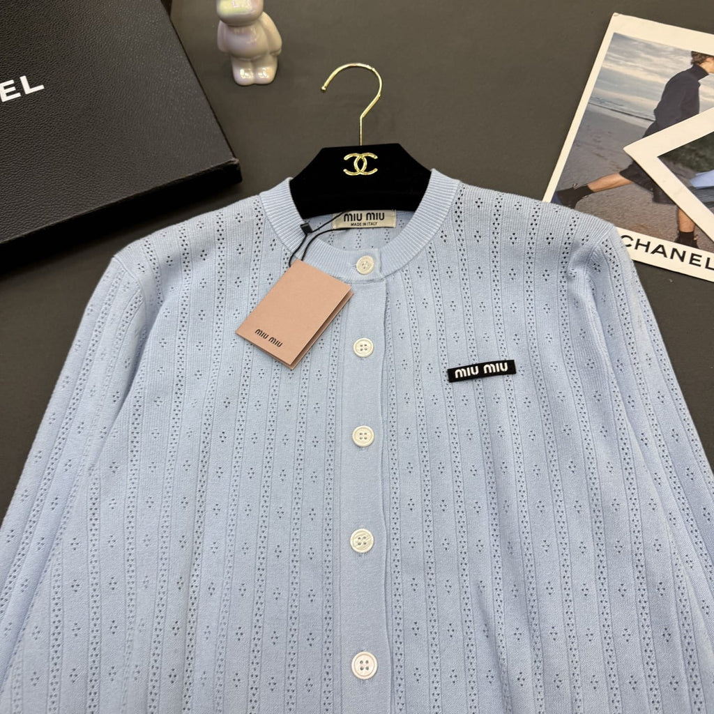 Miu Miu Pointelle Knit Button-Down Cardigan