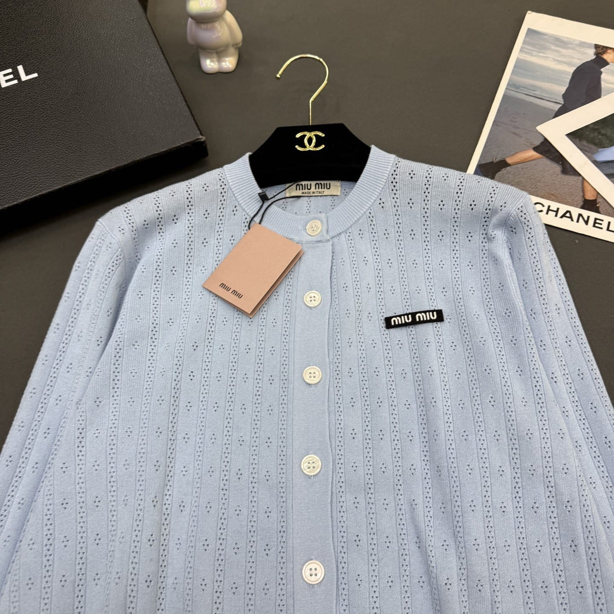 Miu Miu Pointelle Knit Button-Down Cardigan
