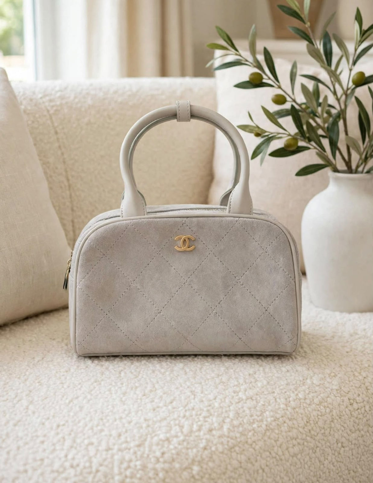 CHANEL Diamond Stitched Rounded Top Handle Bag