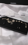 Chanel-Inspired Gold CC Pearl Chain Bracelet