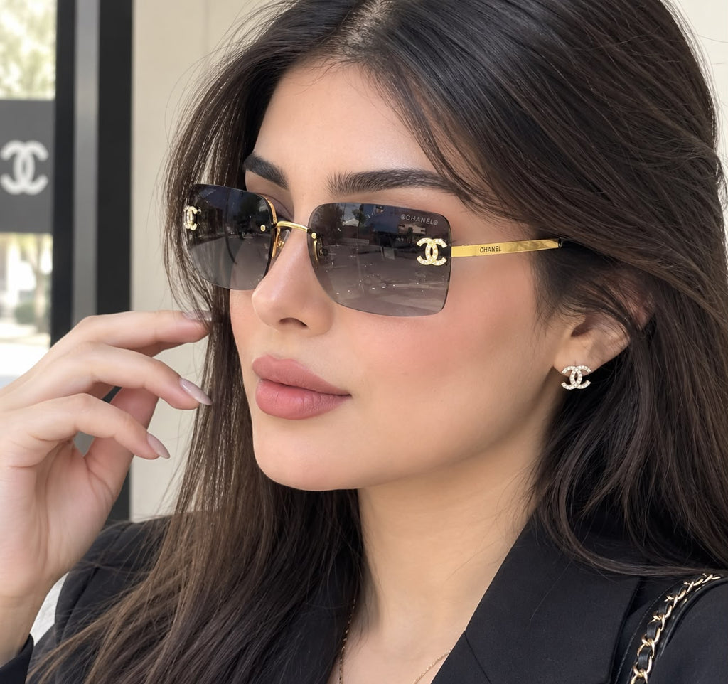 Chanel Rimless Gradient Square Sunglasses with CC