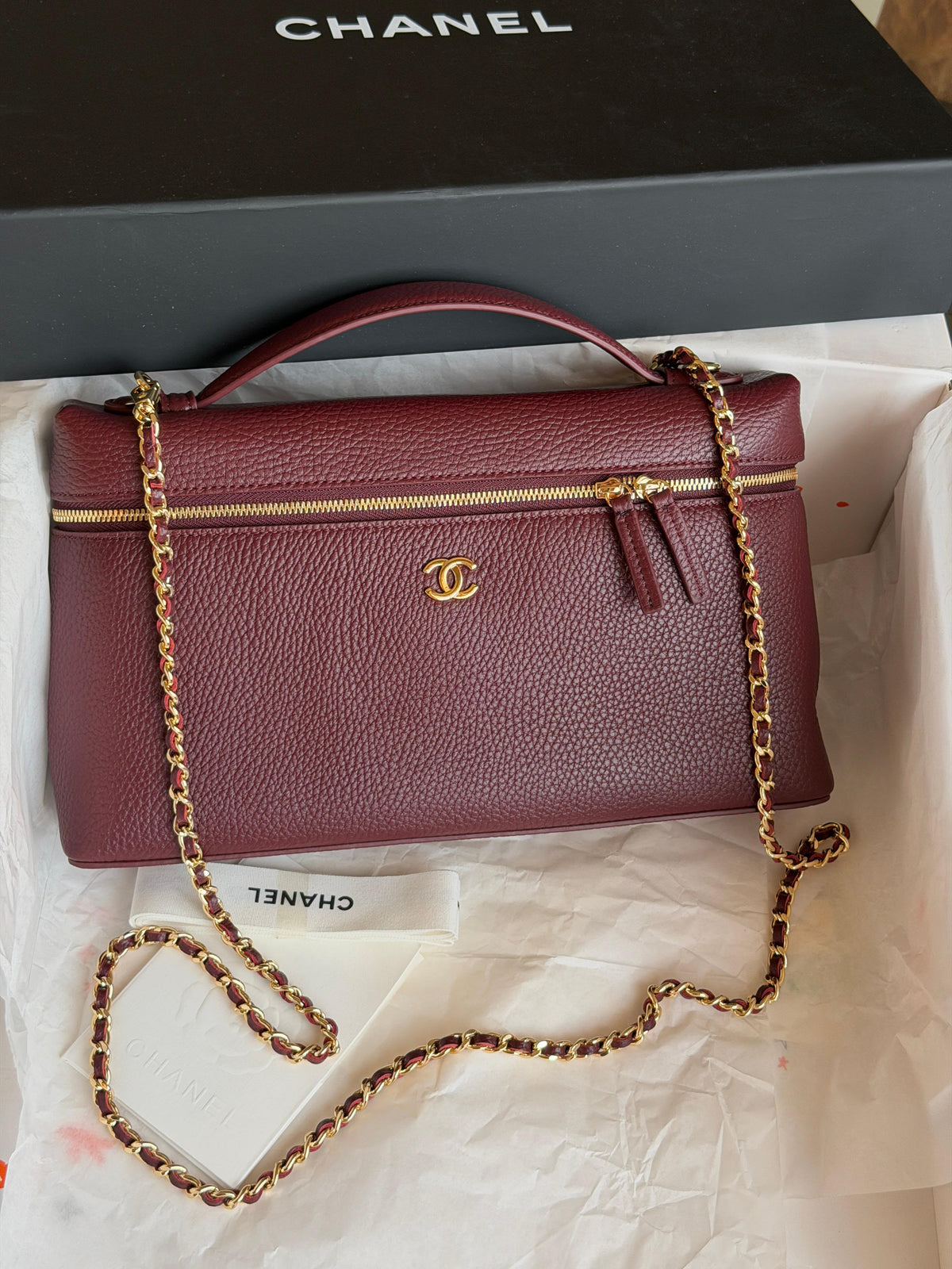 Chanel Burgundy Caviar Vanity Case with Chain