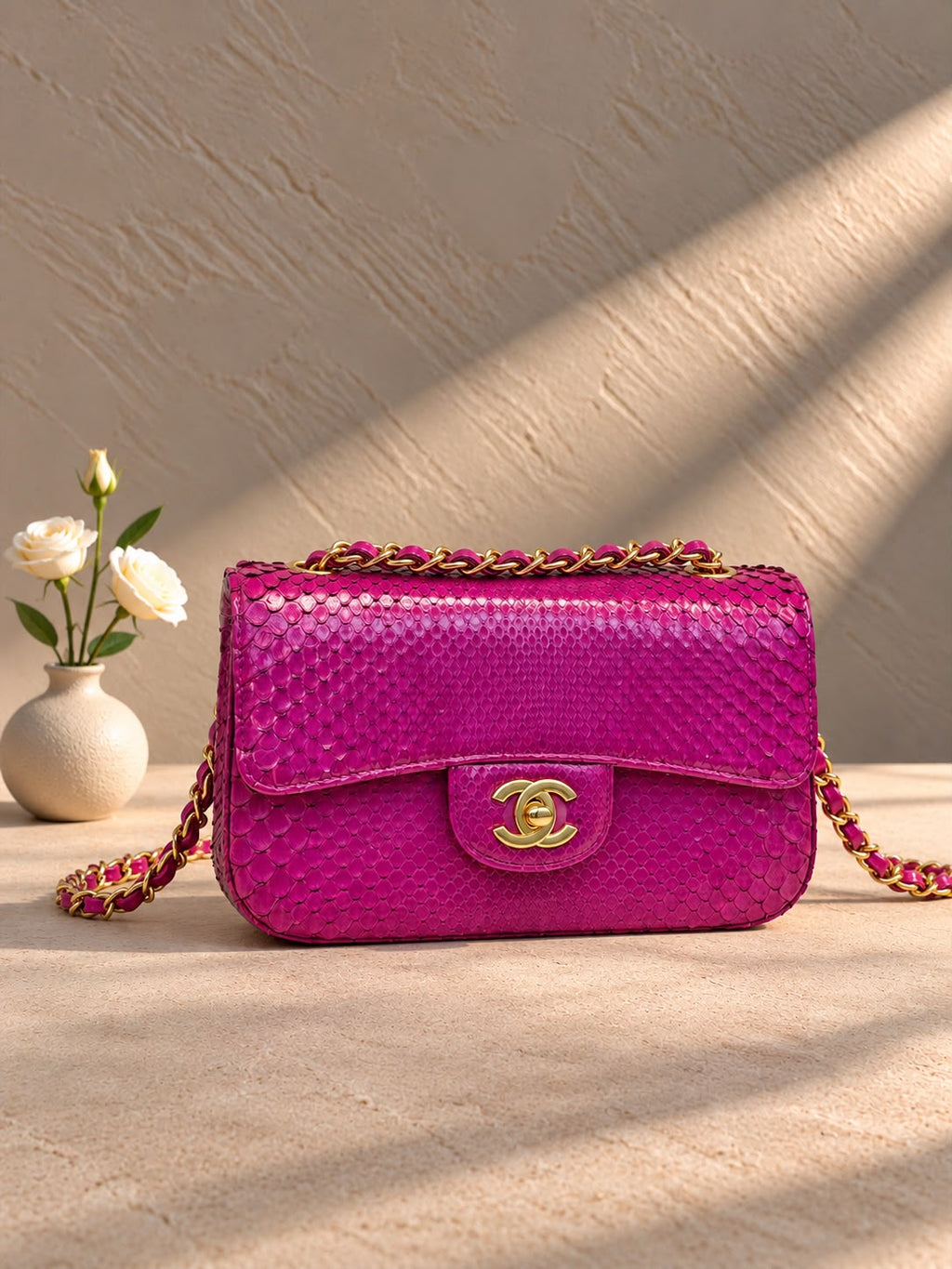Chanel Classic Double Flap Bag in Python Leather with Chain Strap