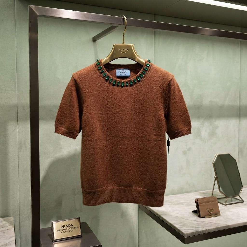 PRADA Short-Sleeve Cashmere Top with