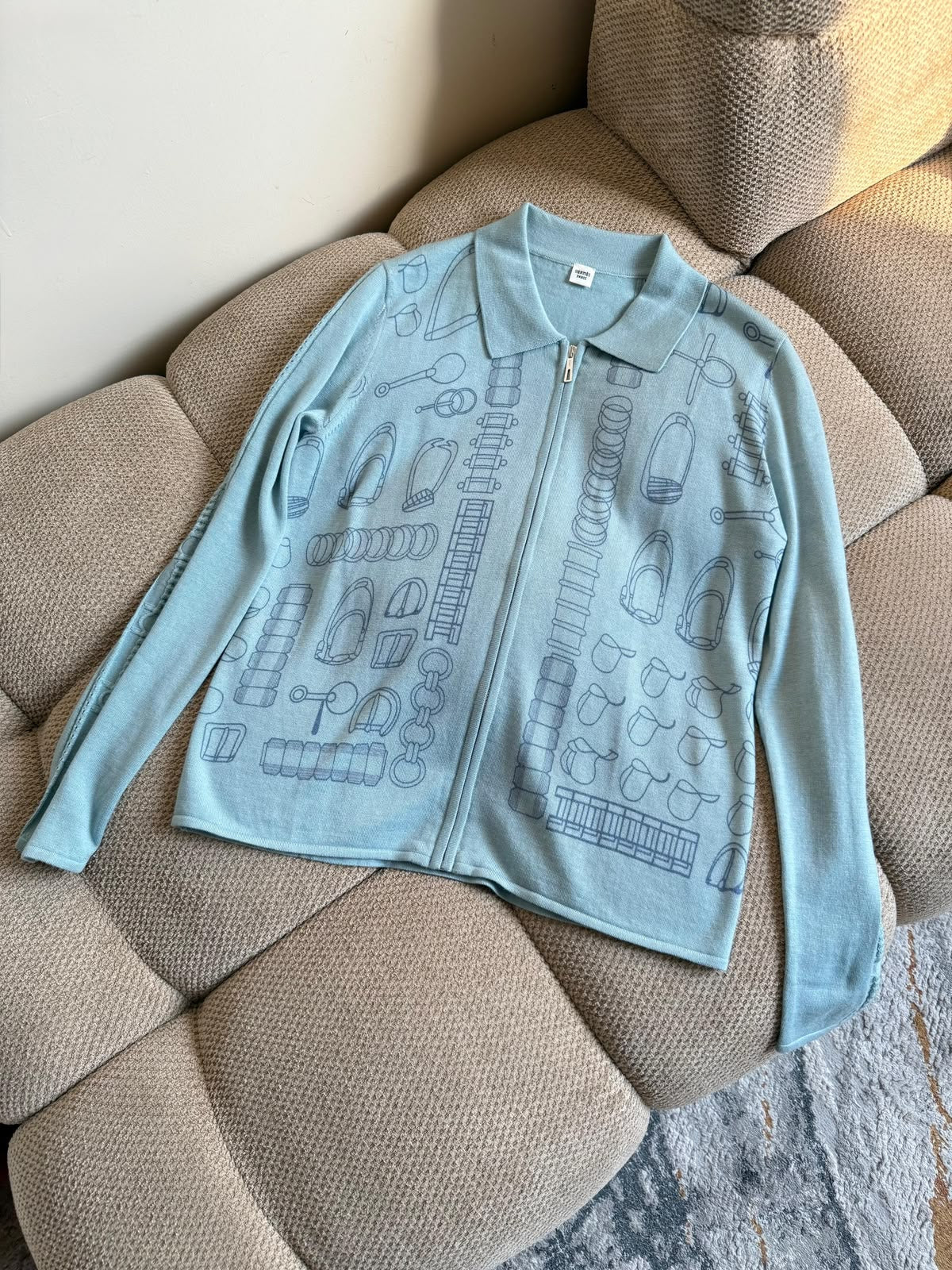 Hermès Object Motif Zip-Up Knit Cardigan