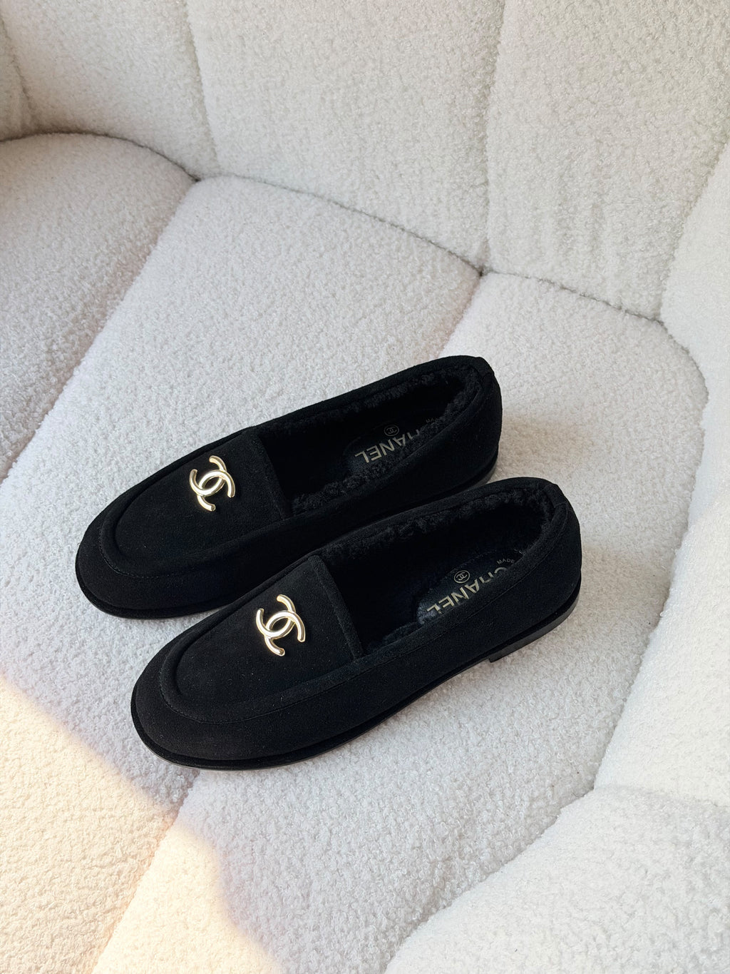 Chanel Shearling-Lined CC Logo Loafers