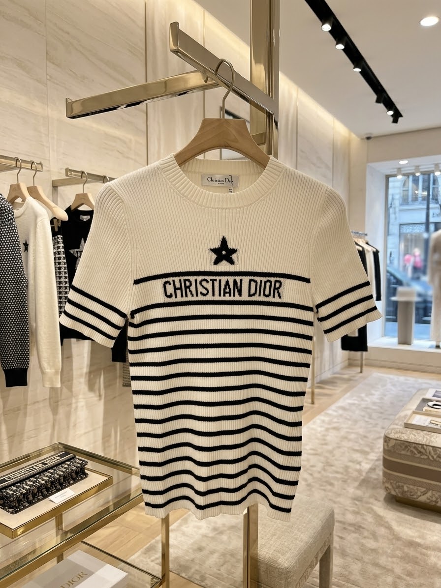 Christian Dior Striped Short-Sleeve Knit Top