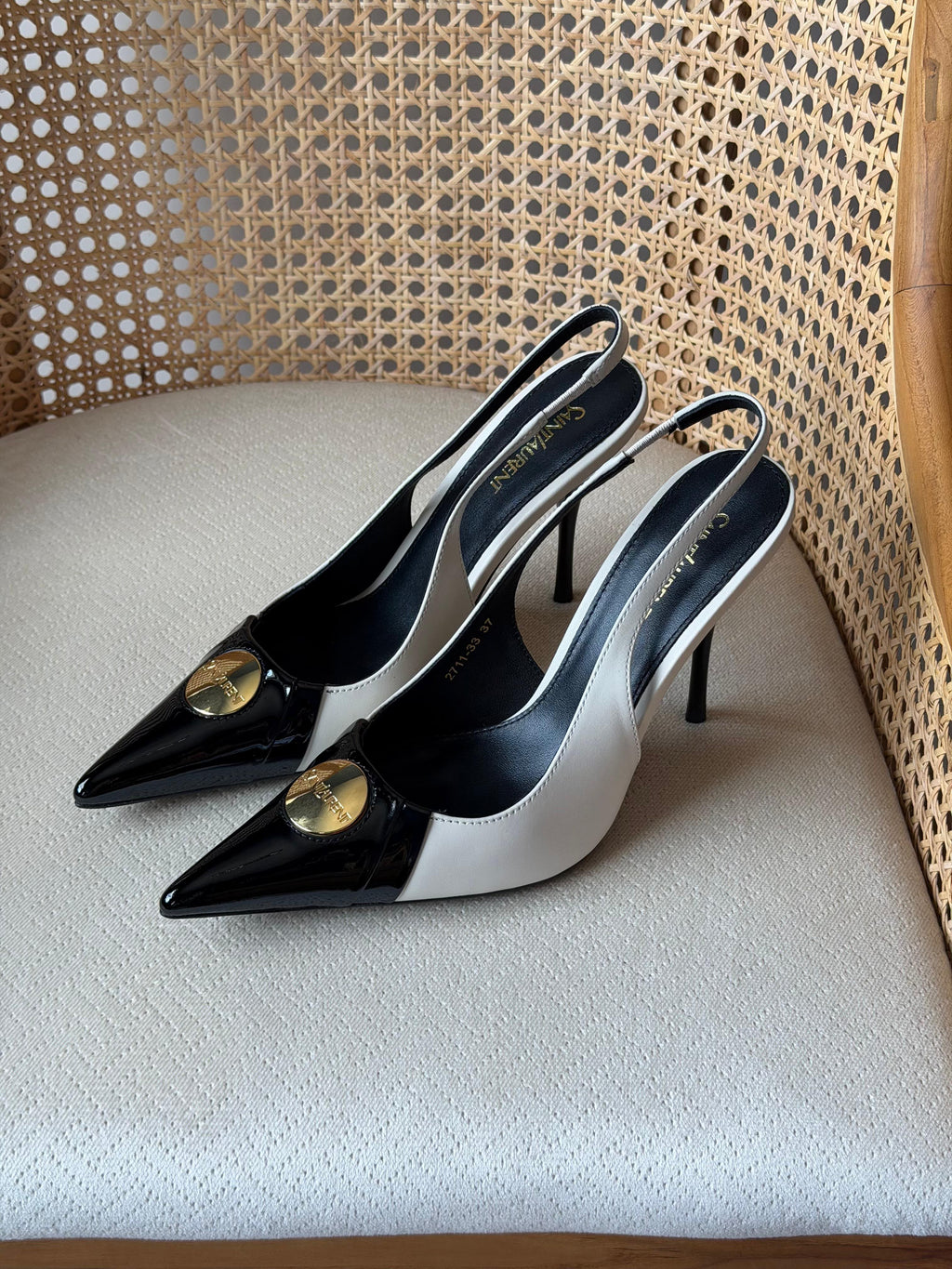 Saint Laurent Louis Slingback Pumps with Engraved Logo Plaque