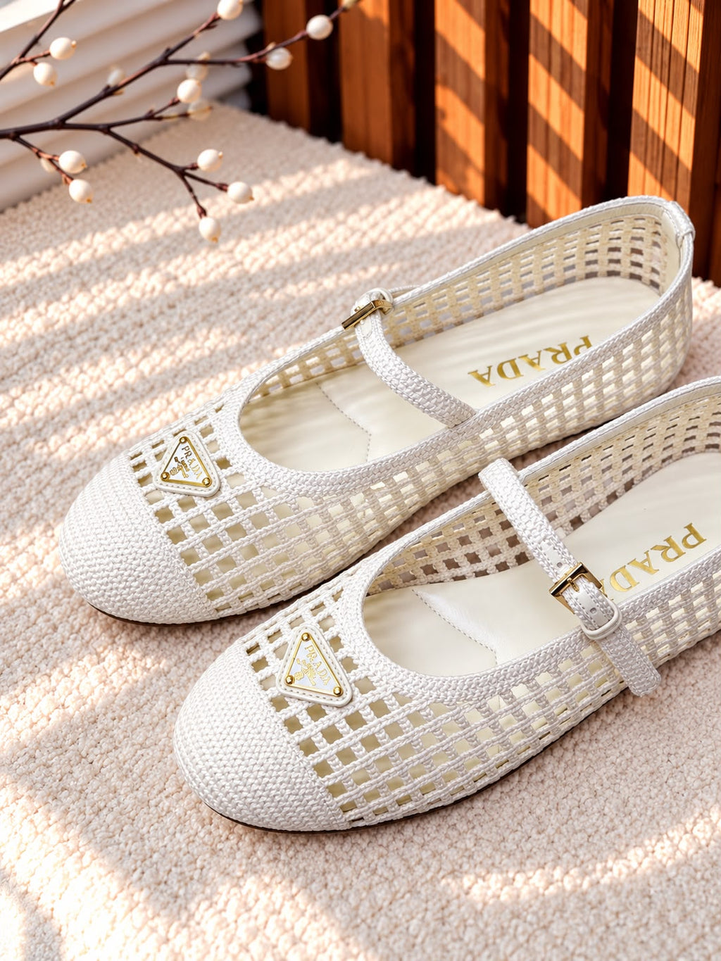 Prada Woven Mesh Mary Jane Flat