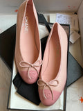 Chanel Two-Tone Pink Leather Ballet Flats with Bow & CC Logo